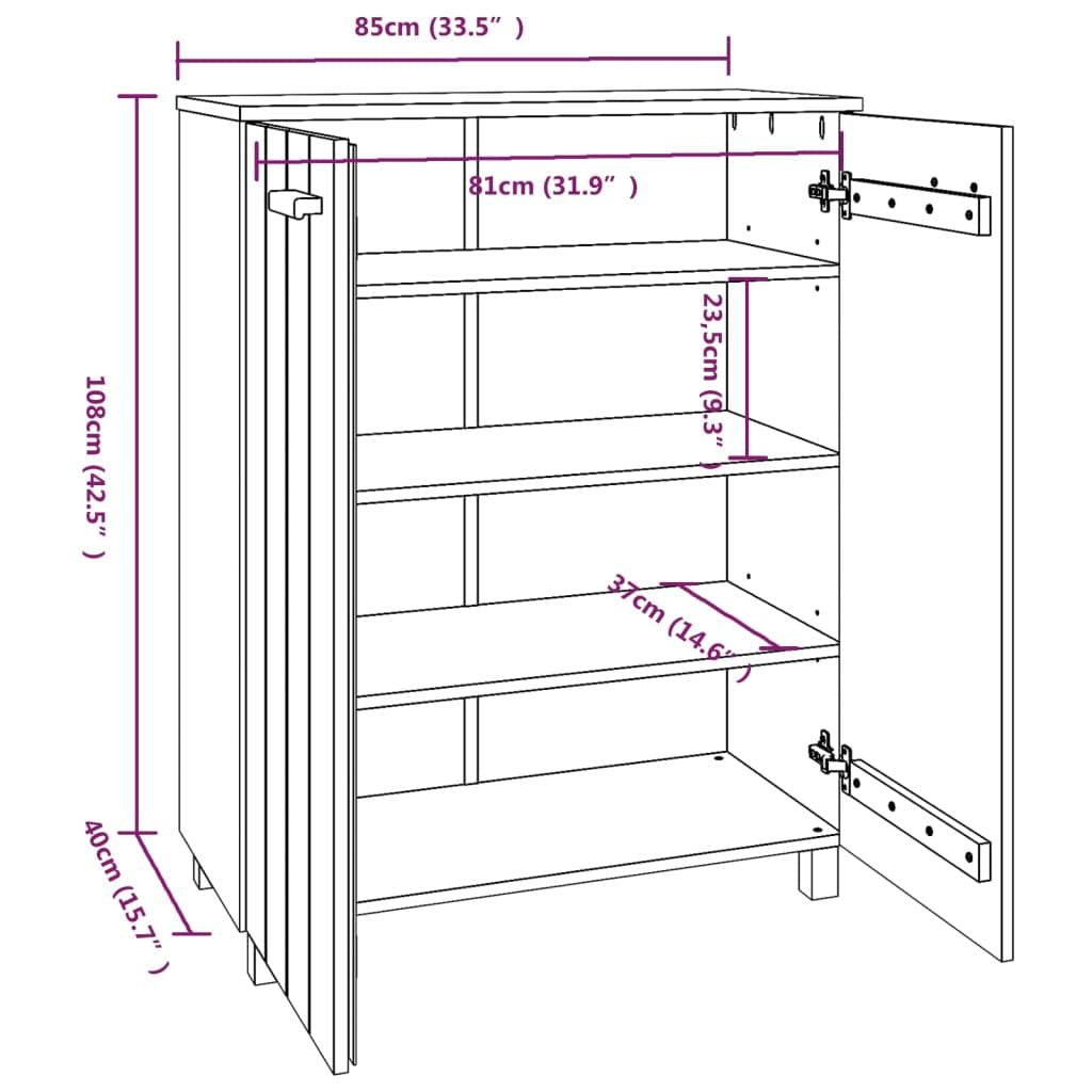 Shoe Cabinet HAMAR White 33.5"x15.7"x42.5" Solid Wood Pine image 8