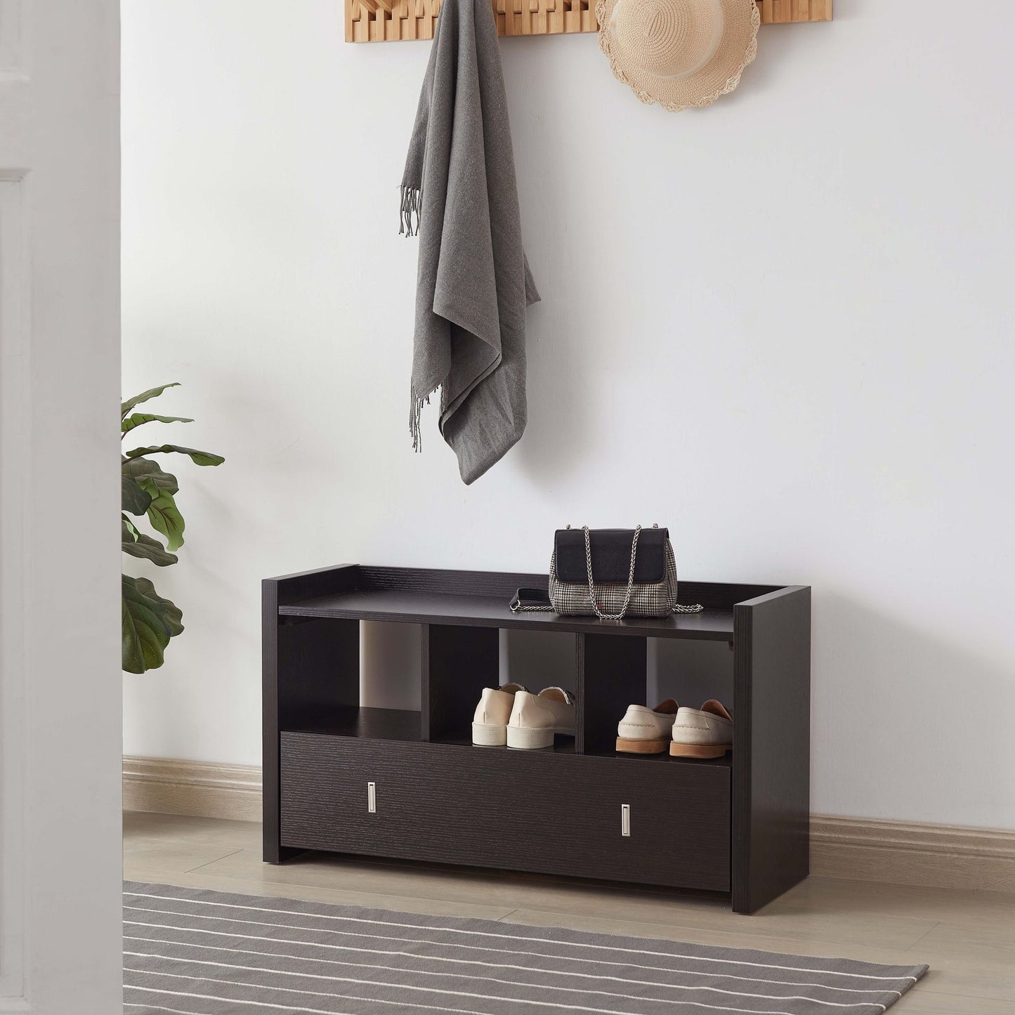 Shoe Entry Bench with Drawer, Shoe Storage Organizer, Red Cocoa image 1