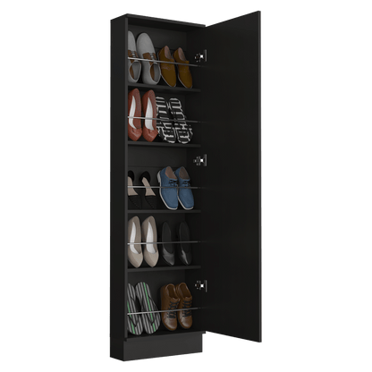 Shoe rack 67" H, five internal Storage Shelves, a mirror, a door, approximate capacity of 10 pairs of shoes, black image 3