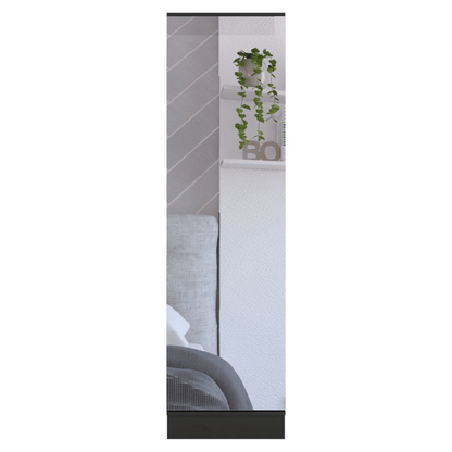Shoe rack 67" H, five internal Storage Shelves, a mirror, a door, approximate capacity of 10 pairs of shoes, black image 5