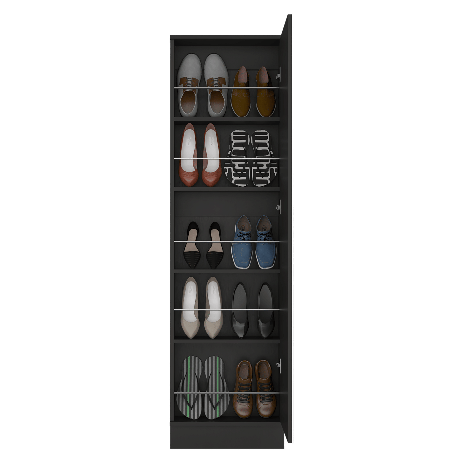 Shoe rack 67" H, five internal Storage Shelves, a mirror, a door, approximate capacity of 10 pairs of shoes, black image 4