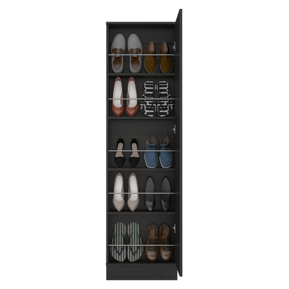 Shoe rack 67" H, five internal Storage Shelves, a mirror, a door, approximate capacity of 10 pairs of shoes, black image 4