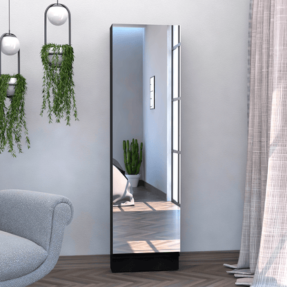 Shoe rack 67" H, five internal Storage Shelves, a mirror, a door, approximate capacity of 10 pairs of shoes, black image 1