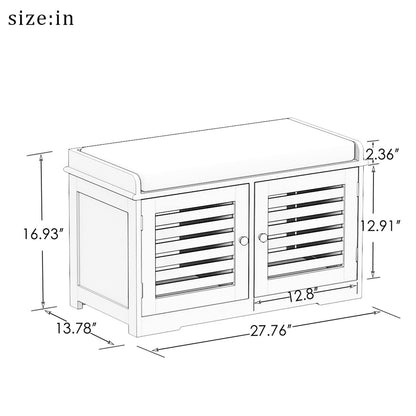 Shoe Storage Bench with Padded Seat Cushion, Entryway Bench with 2 Barn Doors-White image 9