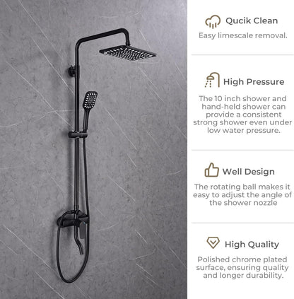 Shower Faucet Set 10" Square Shower Head 3 Function Rainfall Shower Faucet Set Handheld Sprayer Bathroom Shower Fixture  image 6