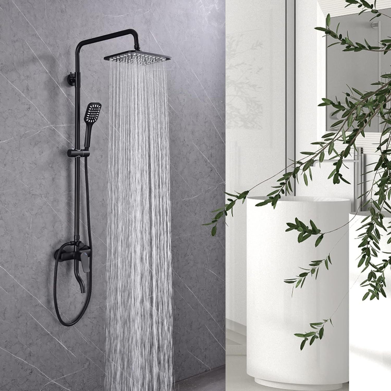 Shower Faucet Set 10" Square Shower Head 3 Function Rainfall Shower Faucet Set Handheld Sprayer Bathroom Shower Fixture  image 5