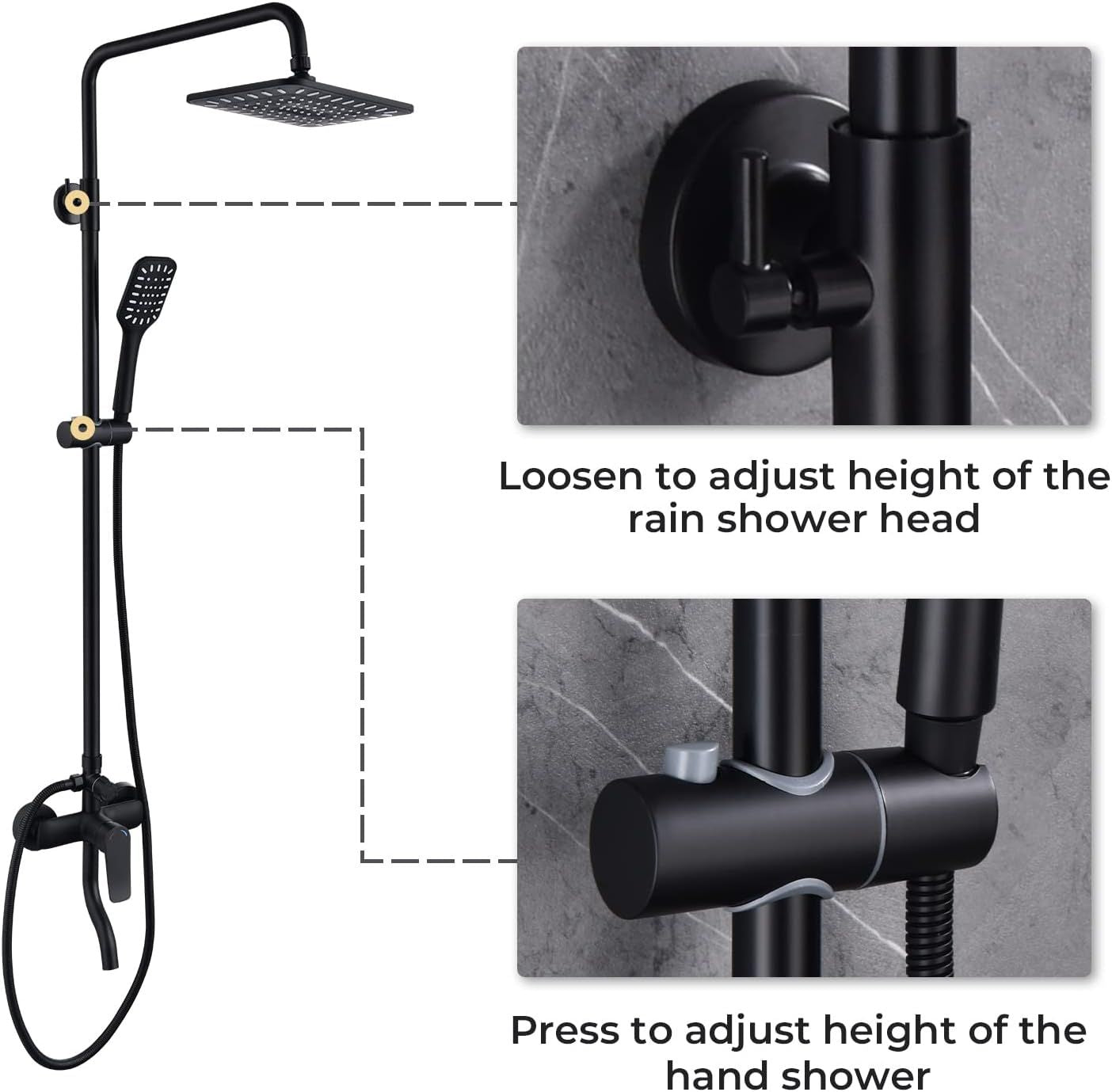 Shower Faucet Set 10" Square Shower Head 3 Function Rainfall Shower Faucet Set Handheld Sprayer Bathroom Shower Fixture  image 4