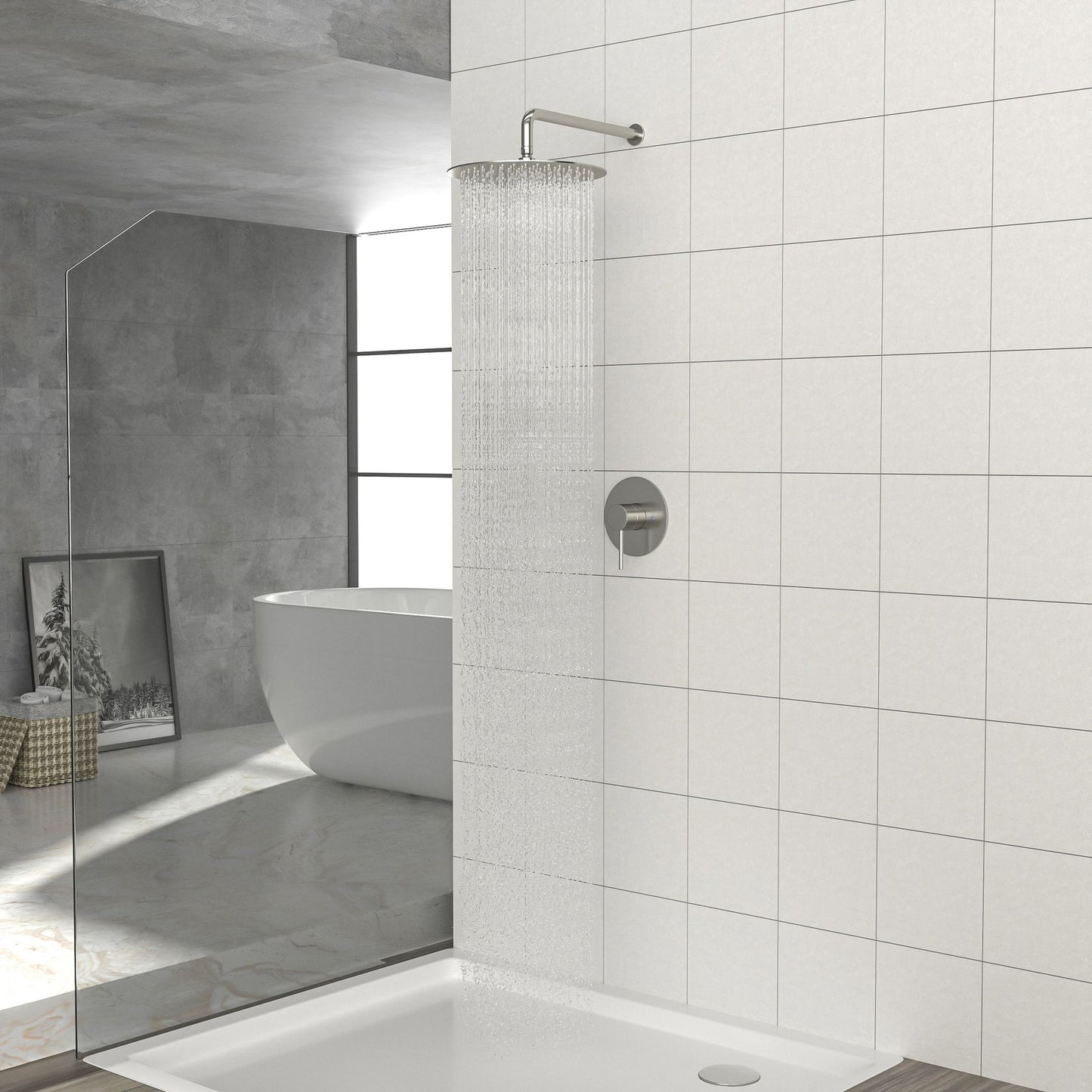 Shower Faucet Set,,Shower System with 10-Inch Rainfall Shower Head and Shower Valve, Brushed Nickel image 2
