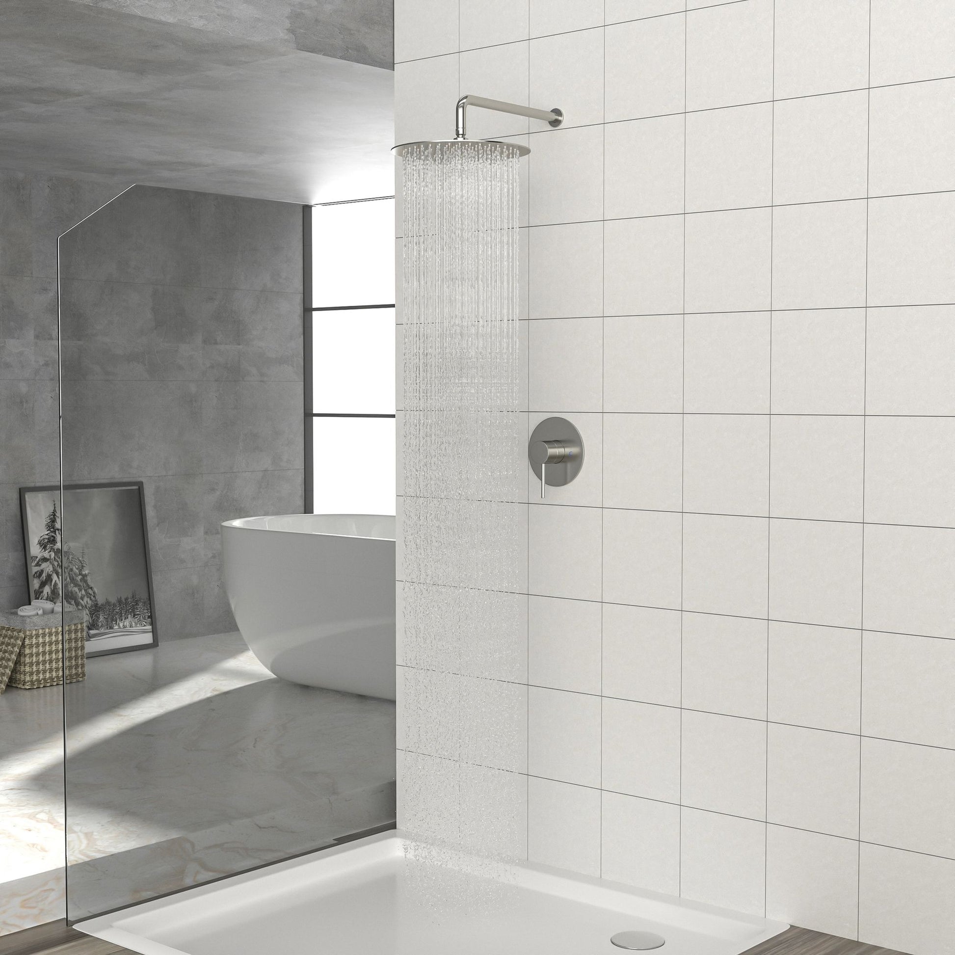 Shower Faucet Set,,Shower System with 10-Inch Rainfall Shower Head and Shower Valve, Brushed Nickel image 2