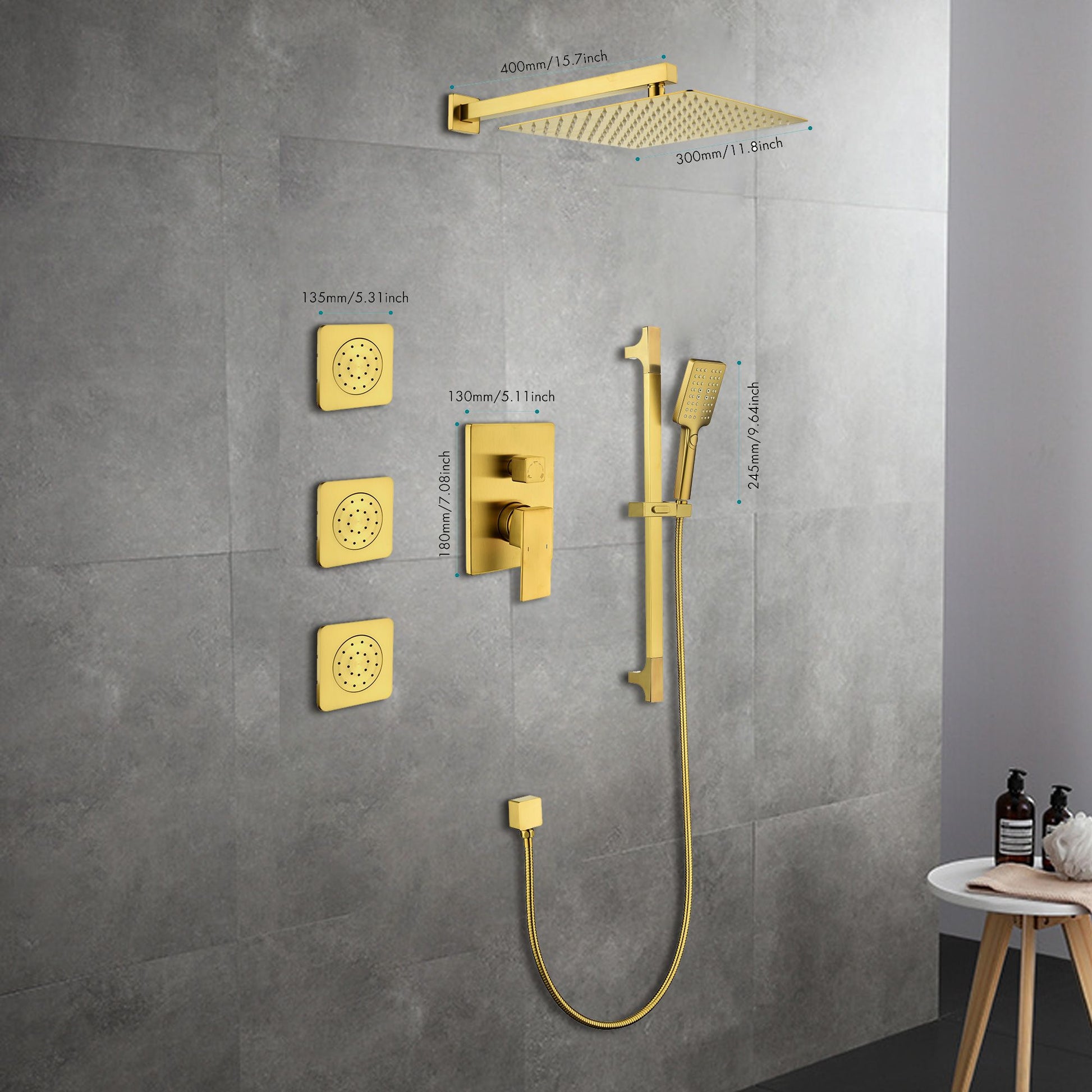 Shower System with Shower Head, Hand Shower, Slide Bar, Bodysprays, Shower Arm, Hose, Valve Trim, and Lever Handles image 2