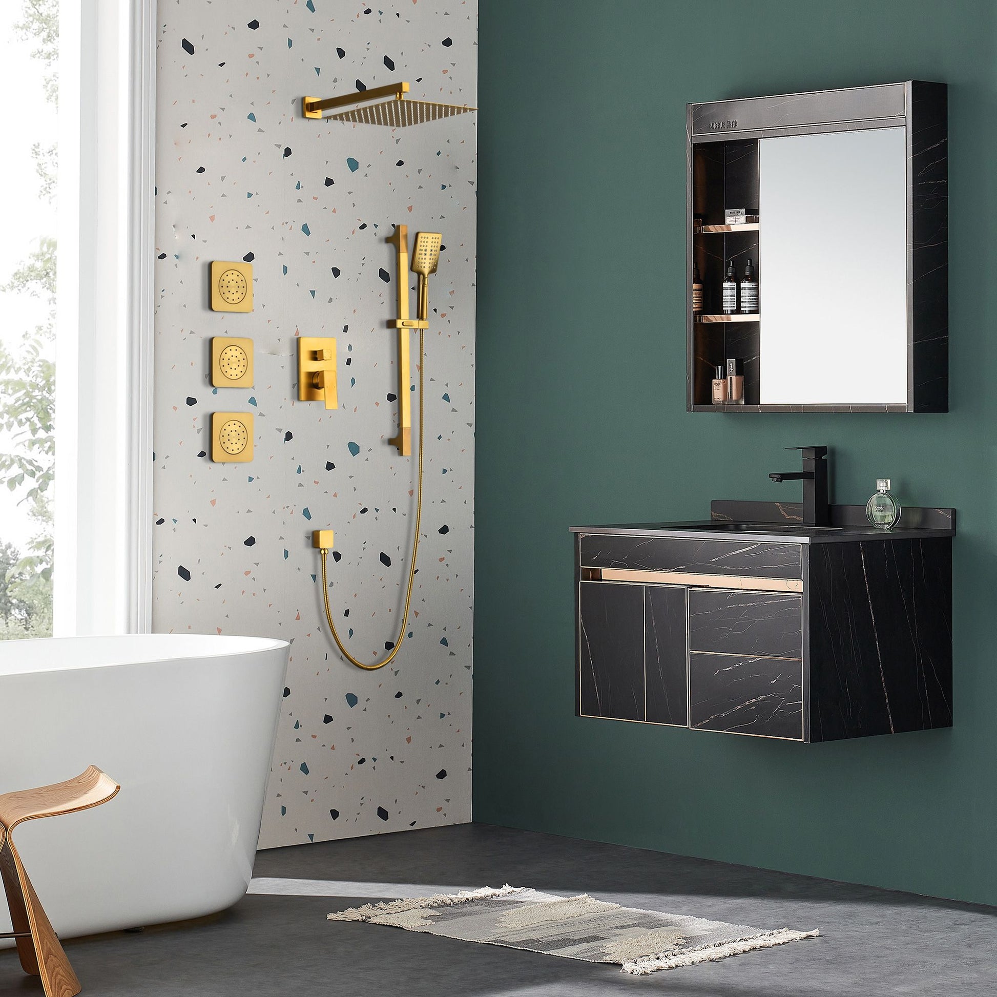 Shower System with Shower Head, Hand Shower, Slide Bar, Bodysprays, Shower Arm, Hose, Valve Trim, and Lever Handles image 5