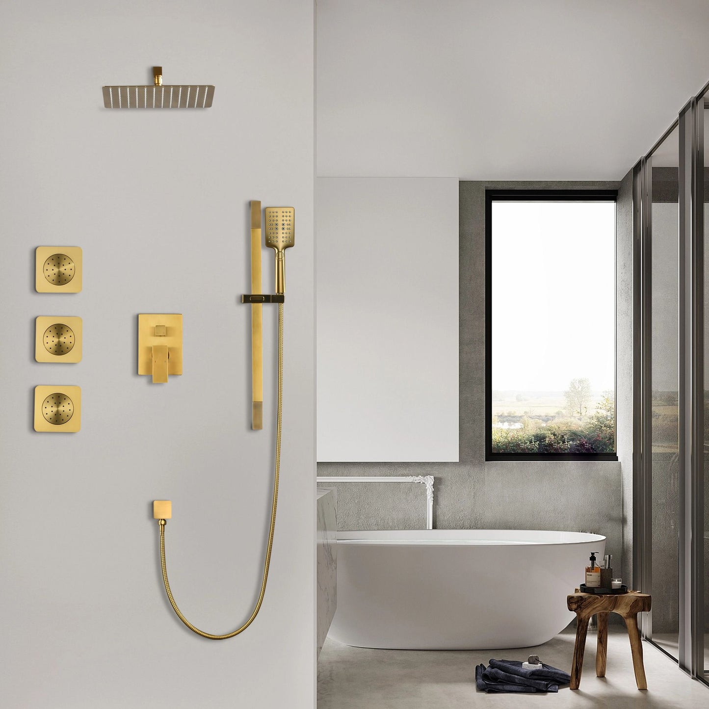 Shower System with Shower Head, Hand Shower, Slide Bar, Bodysprays, Shower Arm, Hose, Valve Trim, and Lever Handles image 3