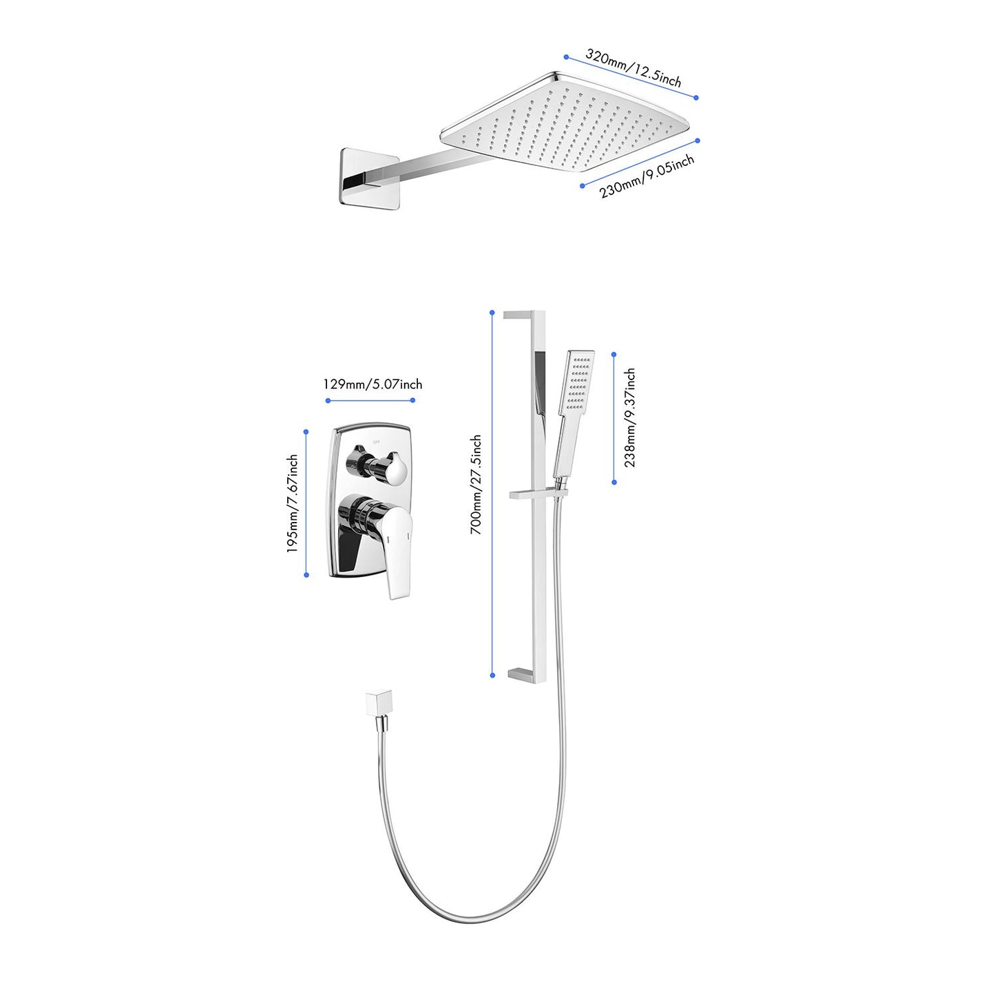 Shower System with Shower Head, Hand Shower, Slide Bar,, Shower Arm, Hose, Valve Trim, and Lever Handles image 13
