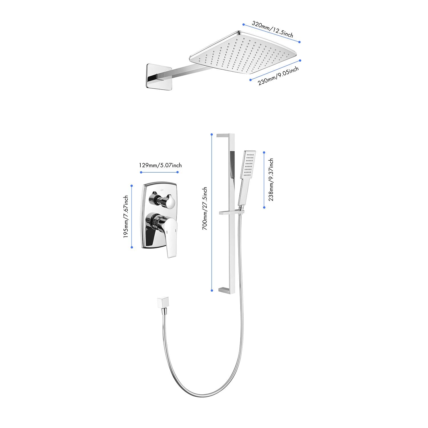 Shower System with Shower Head, Hand Shower, Slide Bar,, Shower Arm, Hose, Valve Trim, and Lever Handles image 13