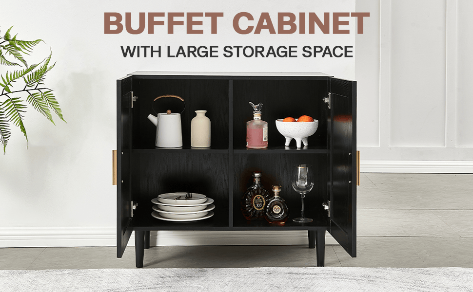 Side panel buffet cabinet with natural rattan door, rattan storage cabinet with adjustable shelves, side panel and buffe image 8