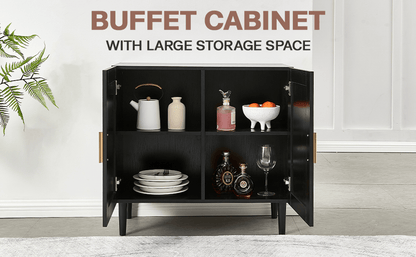 Side panel buffet cabinet with natural rattan door, rattan storage cabinet with adjustable shelves, side panel and buffe image 8