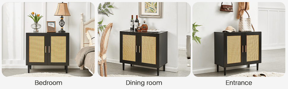 Side panel buffet cabinet with natural rattan door, rattan storage cabinet with adjustable shelves, side panel and buffe image 13