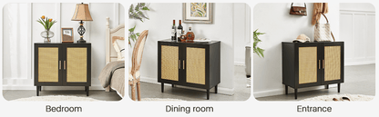 Side panel buffet cabinet with natural rattan door, rattan storage cabinet with adjustable shelves, side panel and buffe image 13