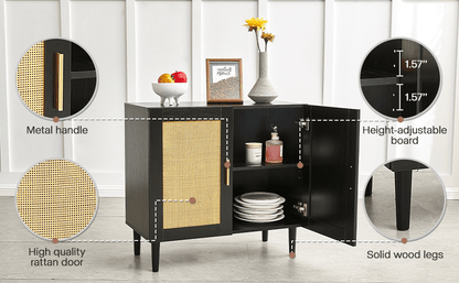 Side panel buffet cabinet with natural rattan door, rattan storage cabinet with adjustable shelves, side panel and buffe image 10