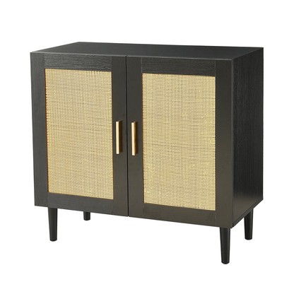 Side panel buffet cabinet with natural rattan door, rattan storage cabinet with adjustable shelves, side panel and buffe image 6