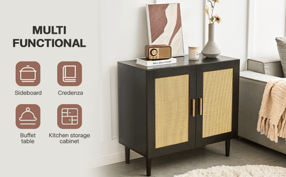 Side panel buffet cabinet with natural rattan door, rattan storage cabinet with adjustable shelves, side panel and buffe image 14