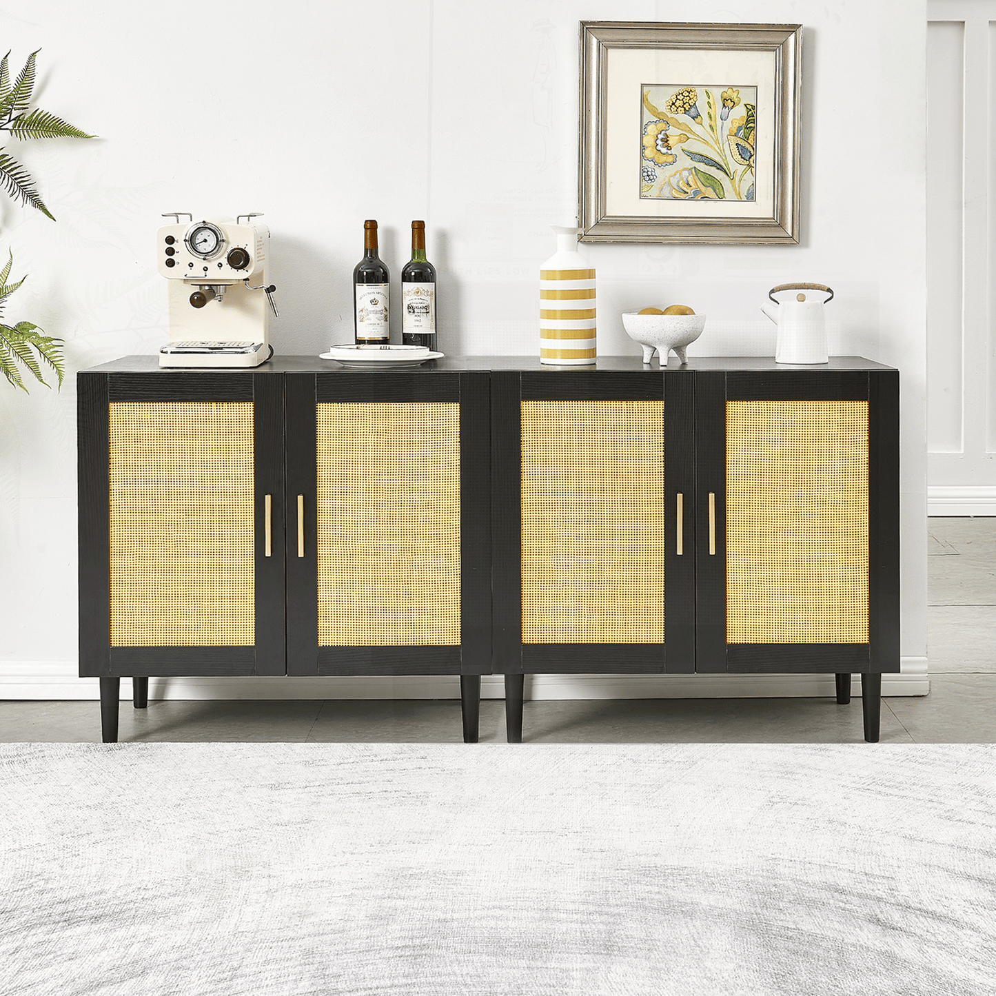 Side panel buffet cabinet with natural rattan door, rattan storage cabinet with adjustable shelves, side panel and buffe image 3