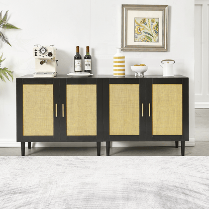 Side panel buffet cabinet with natural rattan door, rattan storage cabinet with adjustable shelves, side panel and buffe image 3