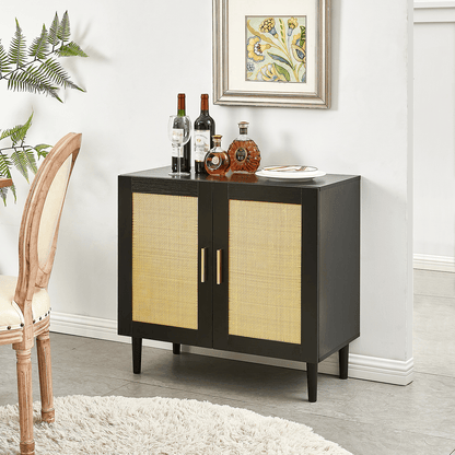 Side panel buffet cabinet with natural rattan door, rattan storage cabinet with adjustable shelves, side panel and buffe image 4