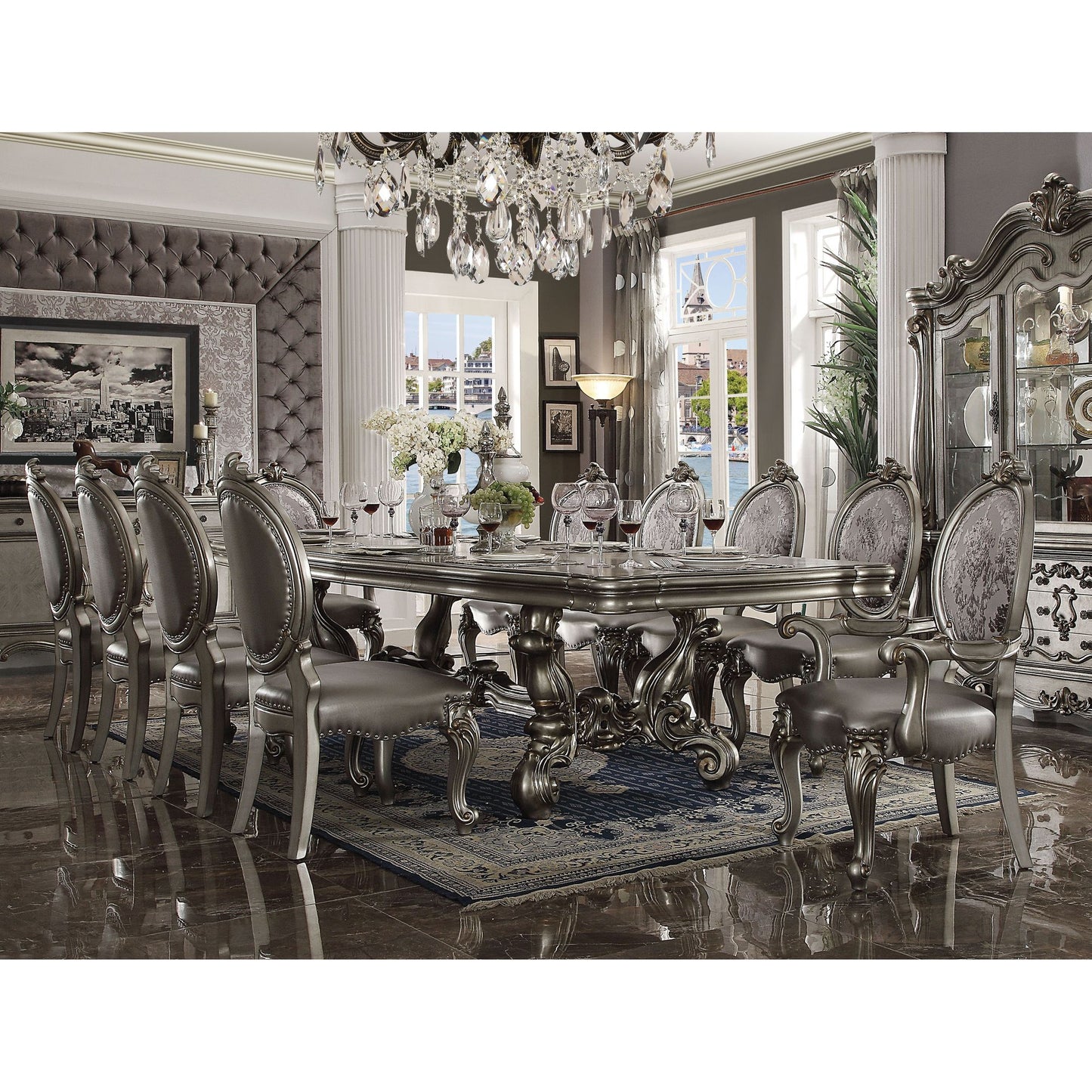 Silver and Antique Platinum Oval Back Side Chairs (Set of 2) image 5