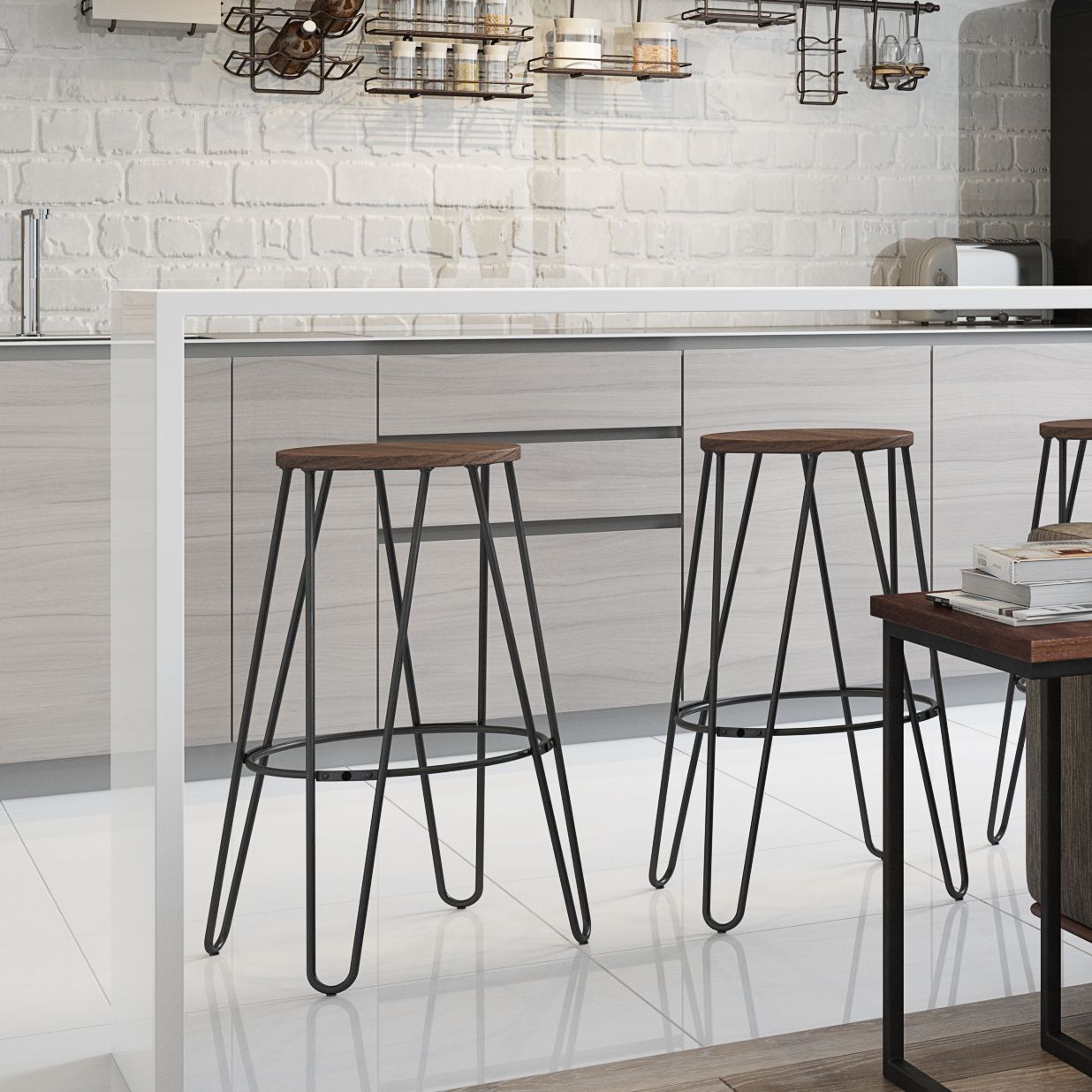 Simeon - 26" Metal Counter Height Stool with Wood Seat (Set of 2) - Cocoa Brown / Black image 8