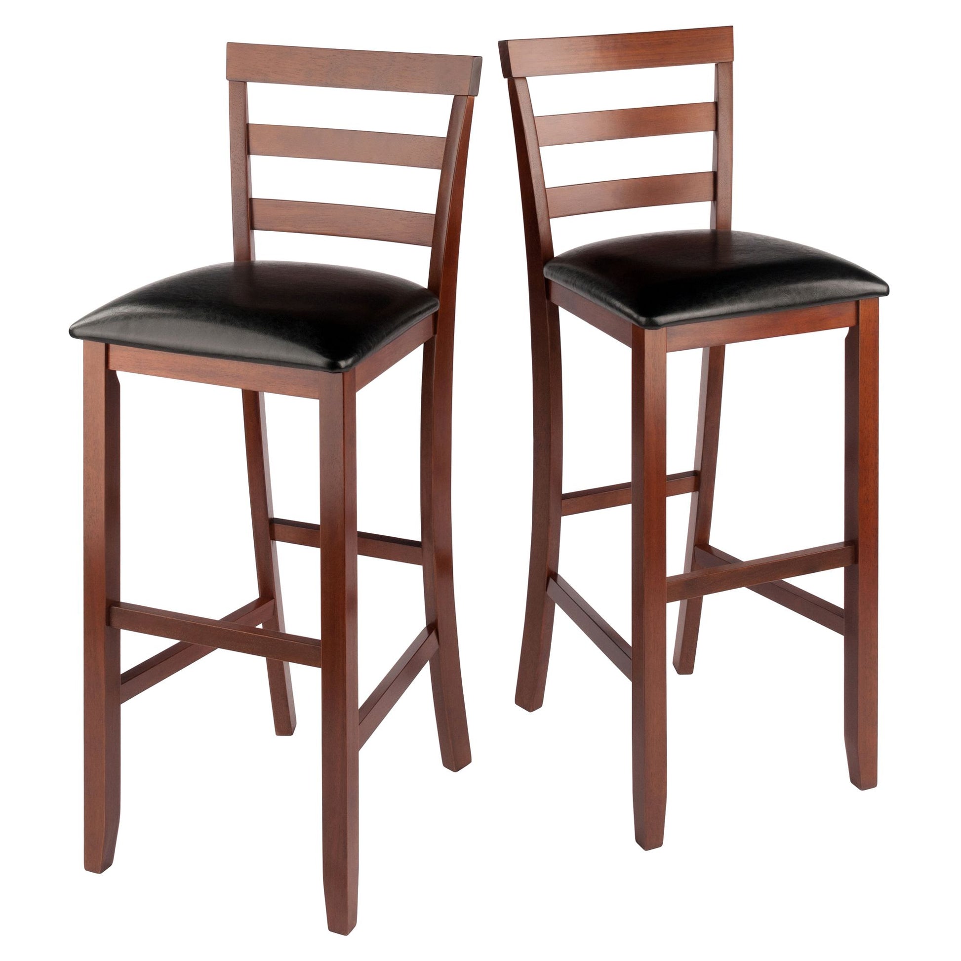 Simone Cushion Ladder-back Seat Bar Stools; 2-Pc Set; Black & Walnut image 1