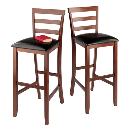 Simone Cushion Ladder-back Seat Bar Stools; 2-Pc Set; Black & Walnut image 5