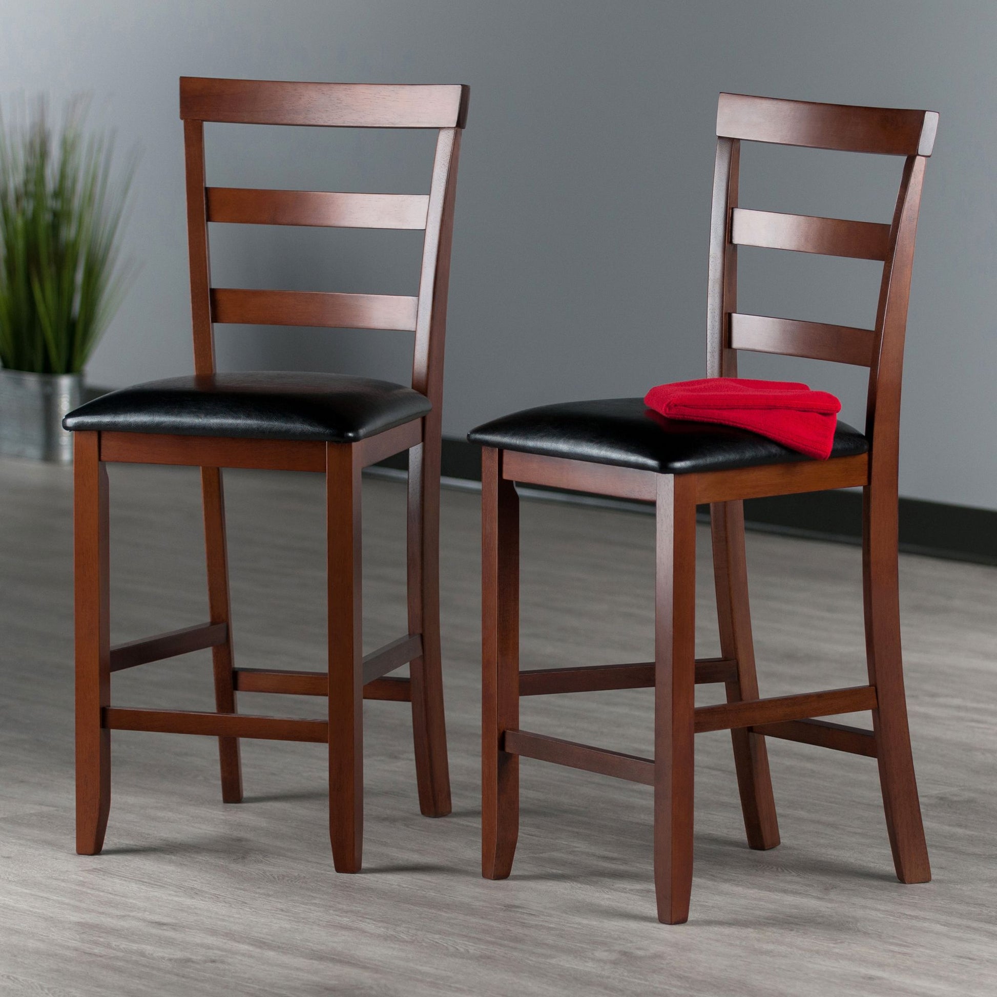 Simone Cushion Ladder-back Seat Counter Stools; 2-Pc Set; Black & Walnut image 4