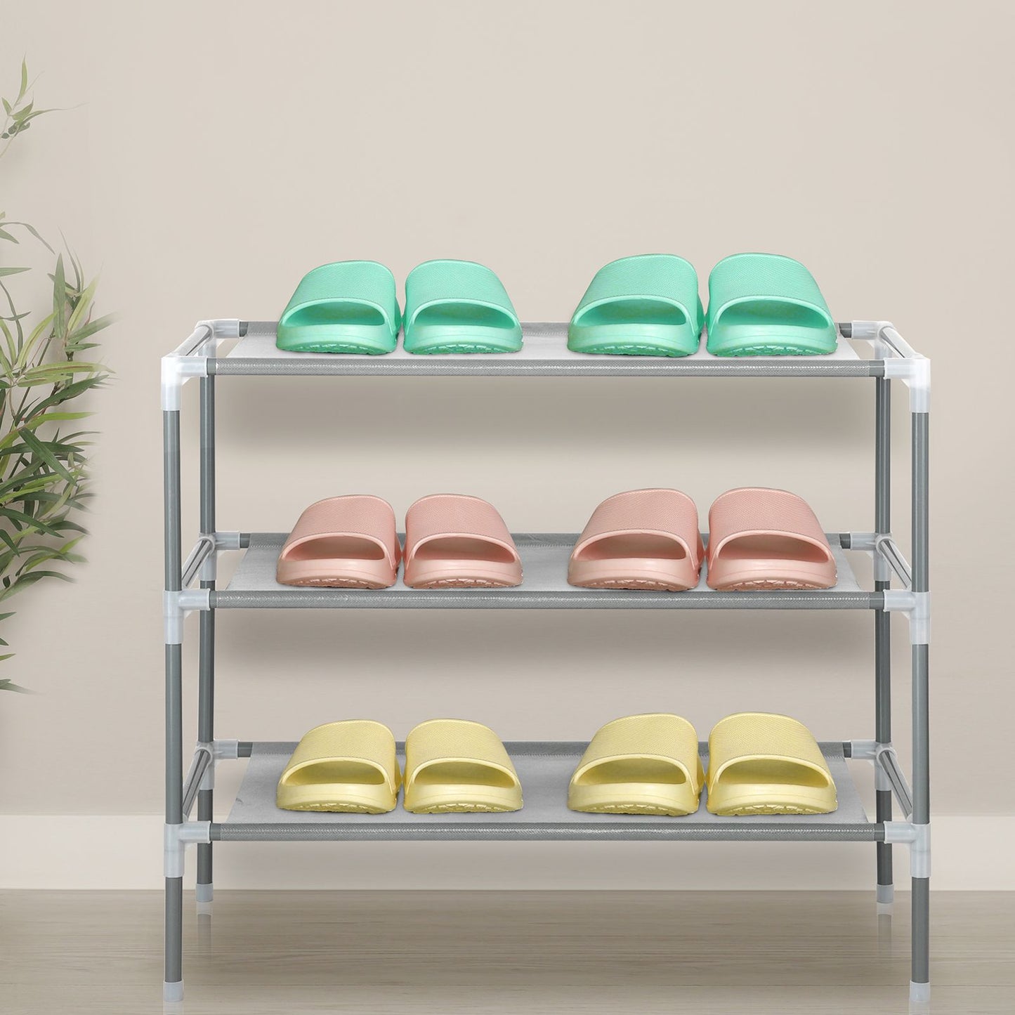 Simple Assembly 3-Tier Non-woven Fabric Shoe Rack Gray - Detail