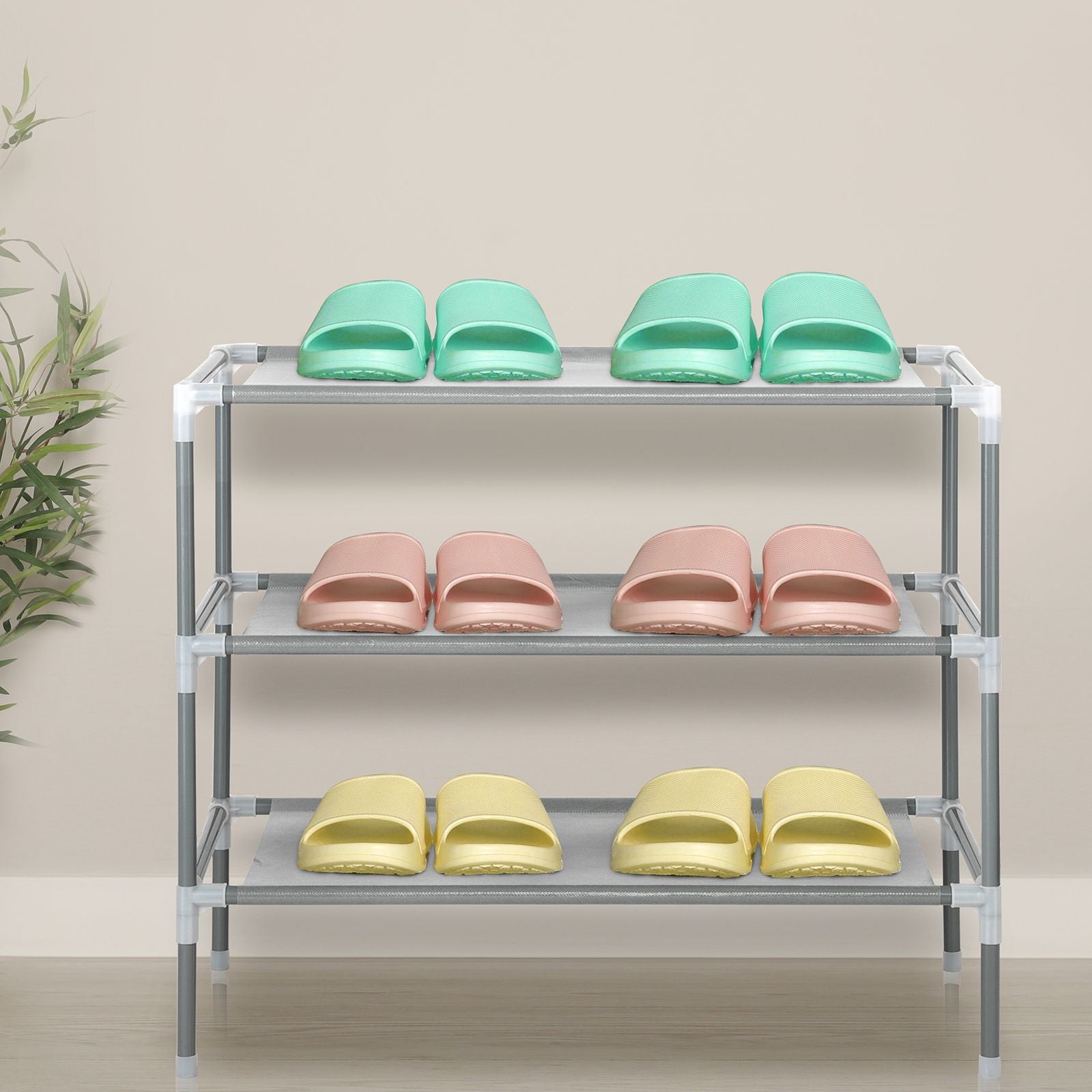 Simple Assembly 3-Tier Non-woven Fabric Shoe Rack Gray - Detail