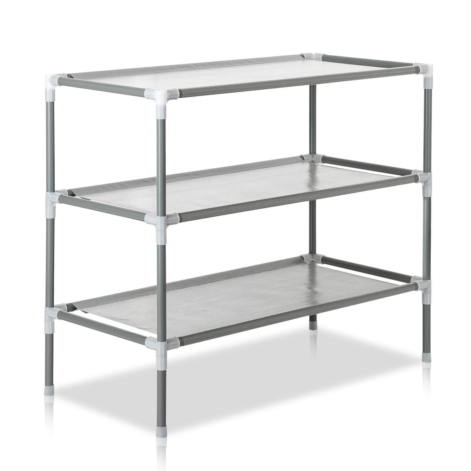 Simple Assembly 3-Tier Non-woven Fabric Shoe Rack Gray - Side View