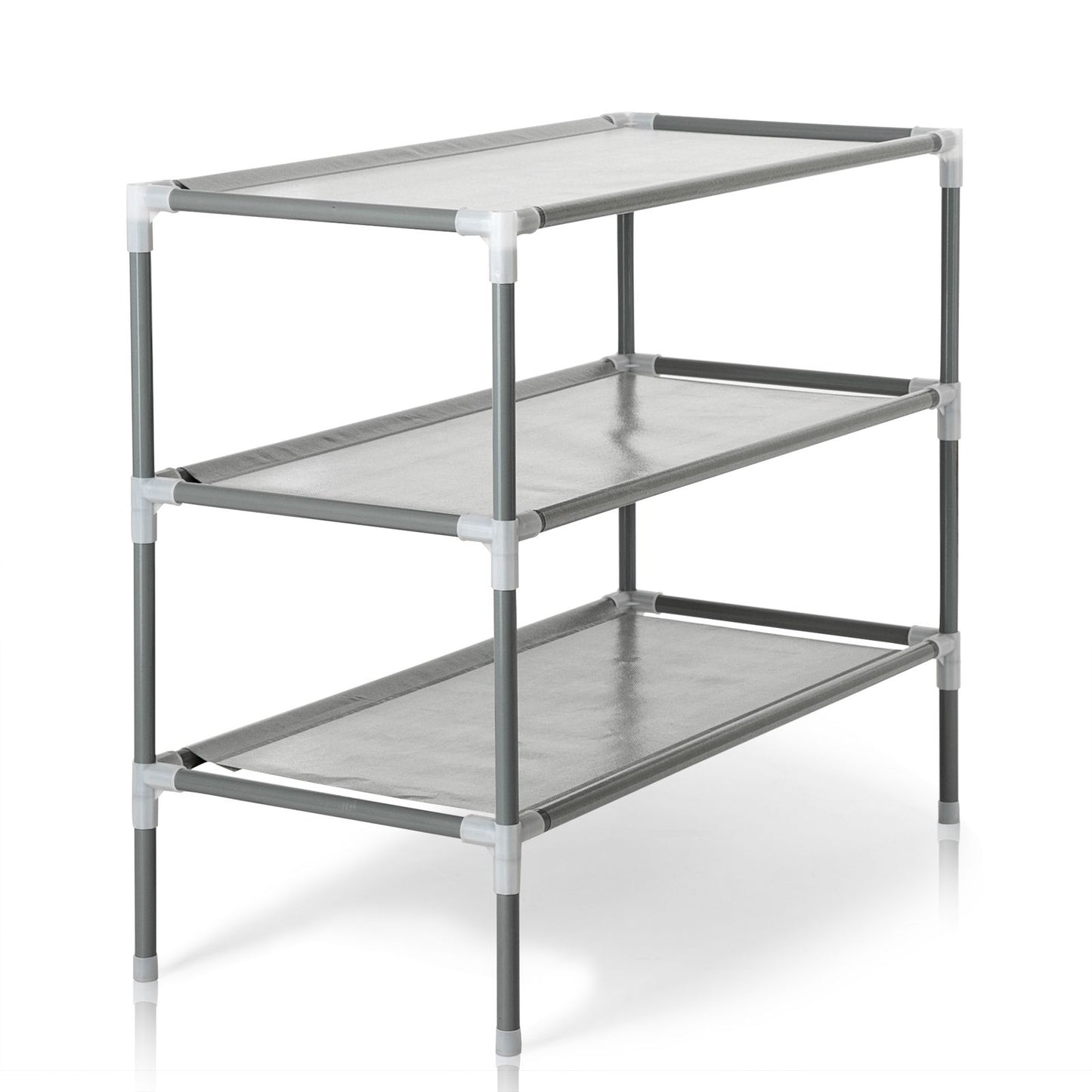 Simple Assembly 3-Tier Non-woven Fabric Shoe Rack Gray - With Shoes