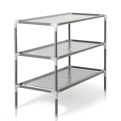 Simple Assembly 3-Tier Non-woven Fabric Shoe Rack Gray - With Shoes