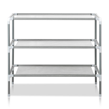 Simple Assembly 3-Tier Non-woven Fabric Shoe Rack Gray - Front View