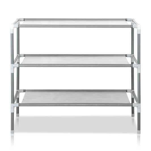 Simple Assembly 3-Tier Non-woven Fabric Shoe Rack Gray - Front View