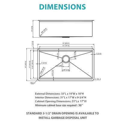Single Bowl Undermount Workstation Kitchen Sink - 33"x19"x 10" Inch 16 Gauge Stainless Steel Deep Sink image 7