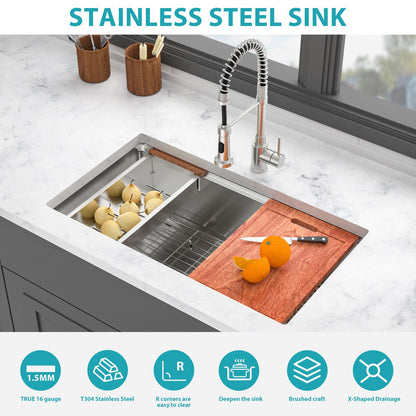Single Bowl Undermount Workstation Kitchen Sink - 33"x19"x 10" Inch 16 Gauge Stainless Steel Deep Sink image 14