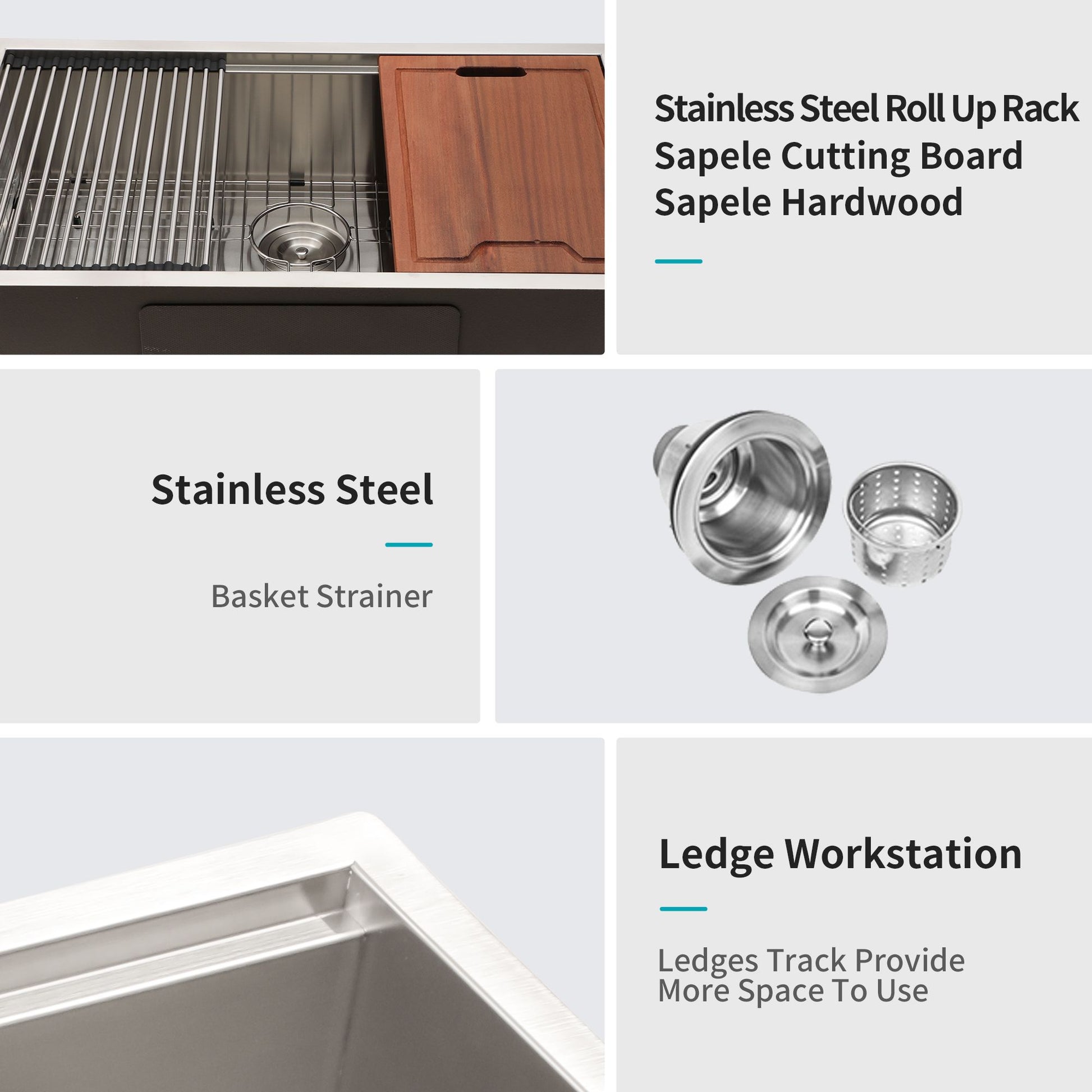 Single Bowl Undermount Workstation Kitchen Sink - 33"x19"x 10" Inch 16 Gauge Stainless Steel Deep Sink image 10