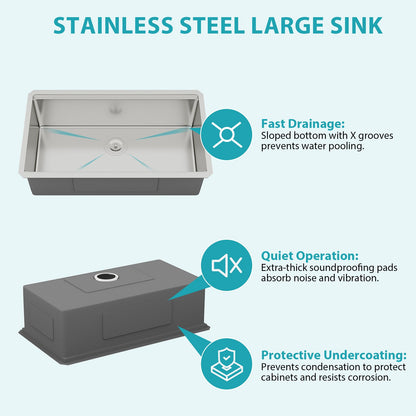Single Bowl Undermount Workstation Kitchen Sink - 33"x19"x 10" Inch 16 Gauge Stainless Steel Deep Sink image 13