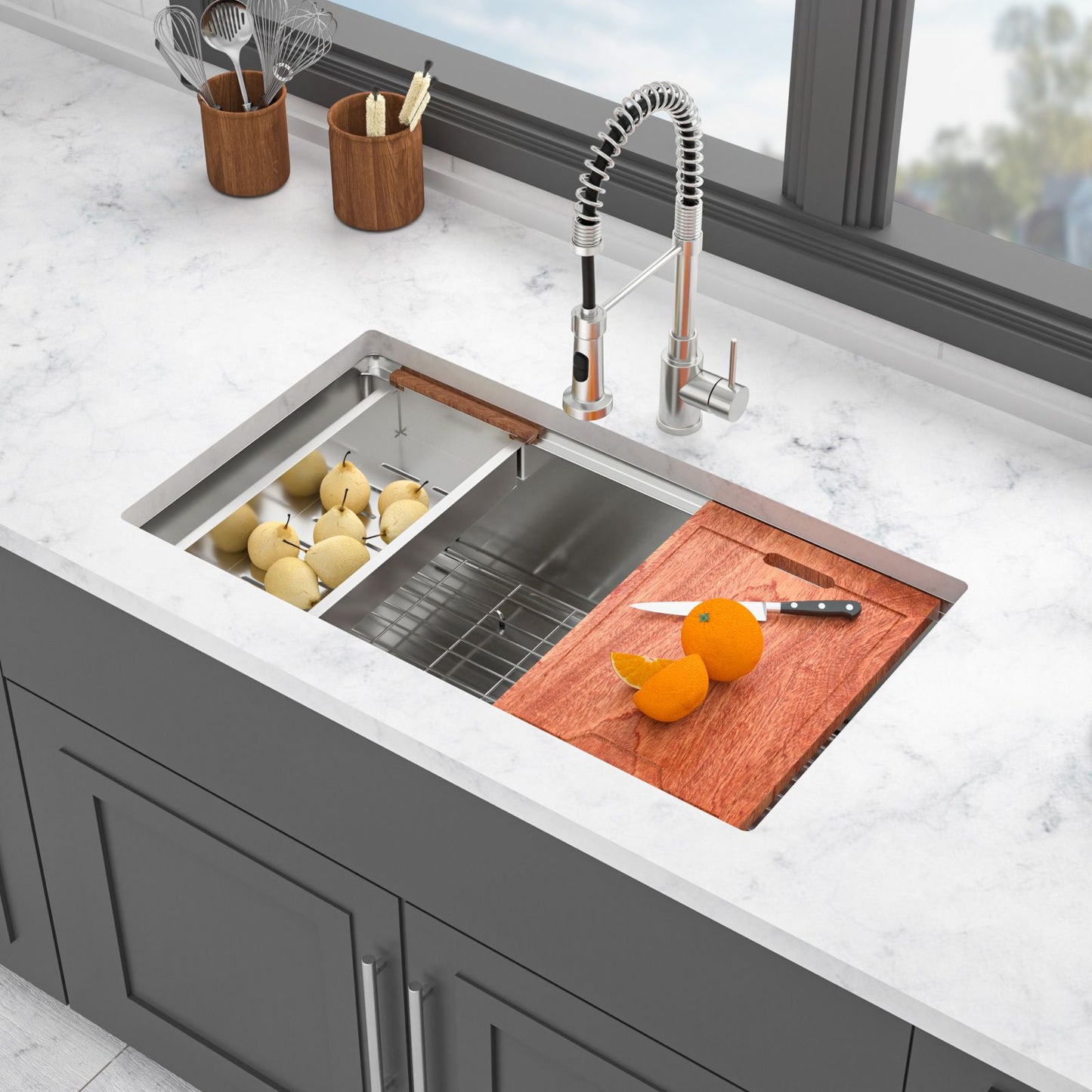 Single Bowl Undermount Workstation Kitchen Sink - 33"x19"x 10" Inch 16 Gauge Stainless Steel Deep Sink image 5