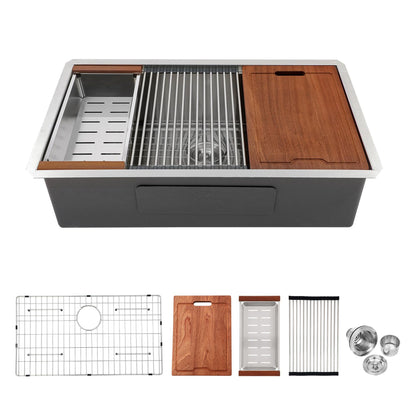Single Bowl Undermount Workstation Kitchen Sink - 33"x19"x 10" Inch 16 Gauge Stainless Steel Deep Sink image 20