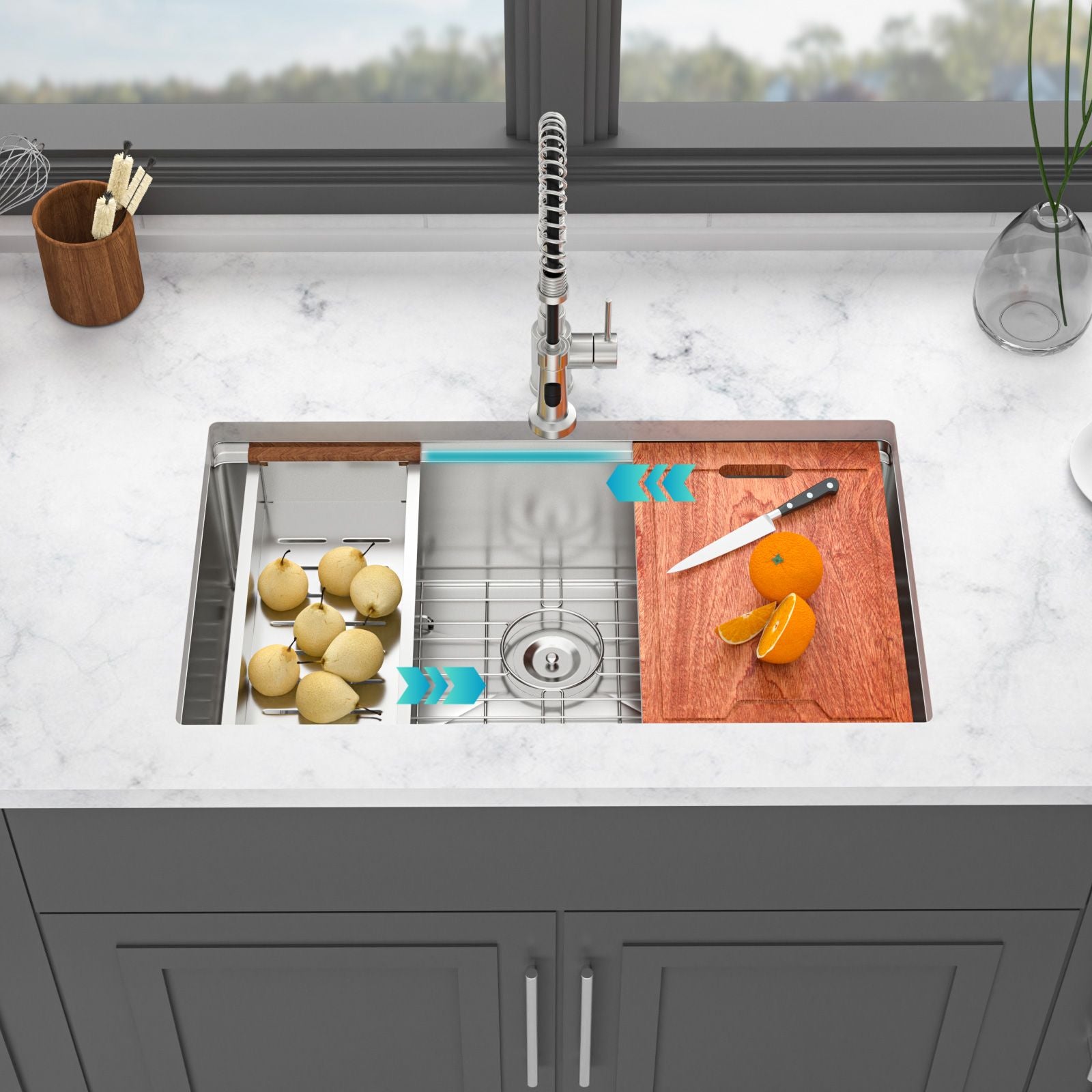 Single Bowl Undermount Workstation Kitchen Sink - 33"x19"x 10" Inch 16 Gauge Stainless Steel Deep Sink image 4