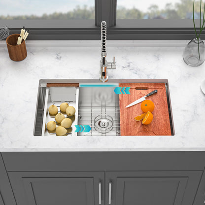 Single Bowl Undermount Workstation Kitchen Sink - 33"x19"x 10" Inch 16 Gauge Stainless Steel Deep Sink image 4