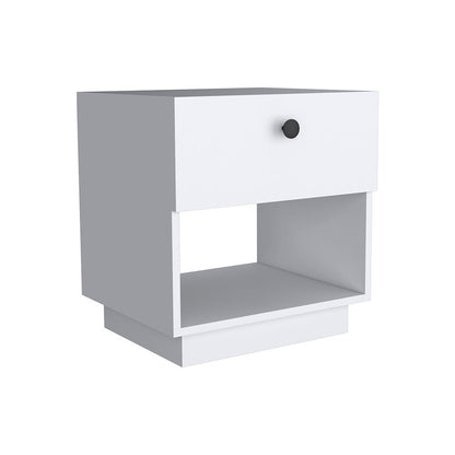 Single Drawer Nightstand 19"H with Open Storage Shelf, White image 4