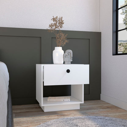Single Drawer Nightstand 19"H with Open Storage Shelf, White image 2